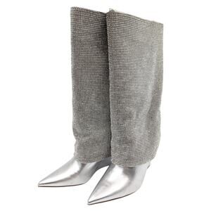 Steve Madden Risky-R Rhinestone Cuff Wedge Boots Silver Women's Size US7 EU38